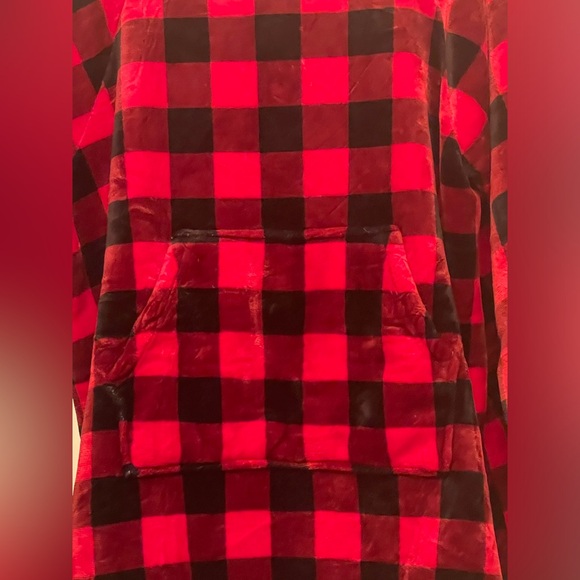 lumberjack Sherpa hoodie plaid check tunic bedsure 36" long 31"Across kangaroo - Picture 3 of 6